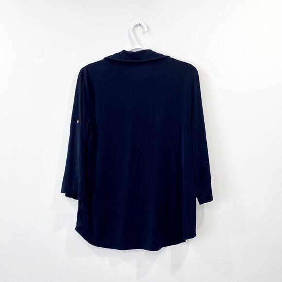 Grace Navy Blue Button Down Shirt Three Quarter Sleeve Size S - Picture 3 of 6